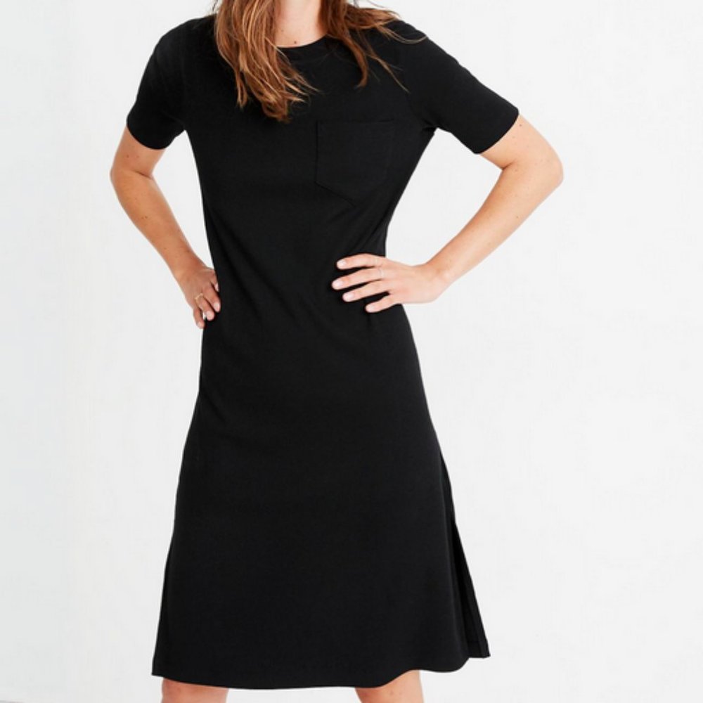 MADEWELL BLACK RIBBED POCKET TEE MIDI DRESS